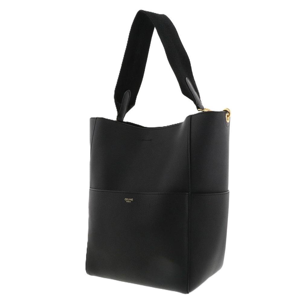 Celine Shoulder Sangle Bucket Black Bag Leather